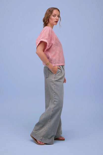 GERALDINE BLOUSE TRANSPARENT RED STRIPES