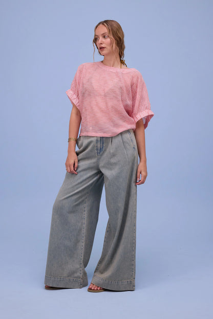 GERALDINE BLOUSE TRANSPARENT RED STRIPES