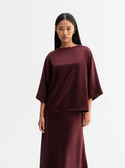 TORI SATIN TEE - BURGUNDY