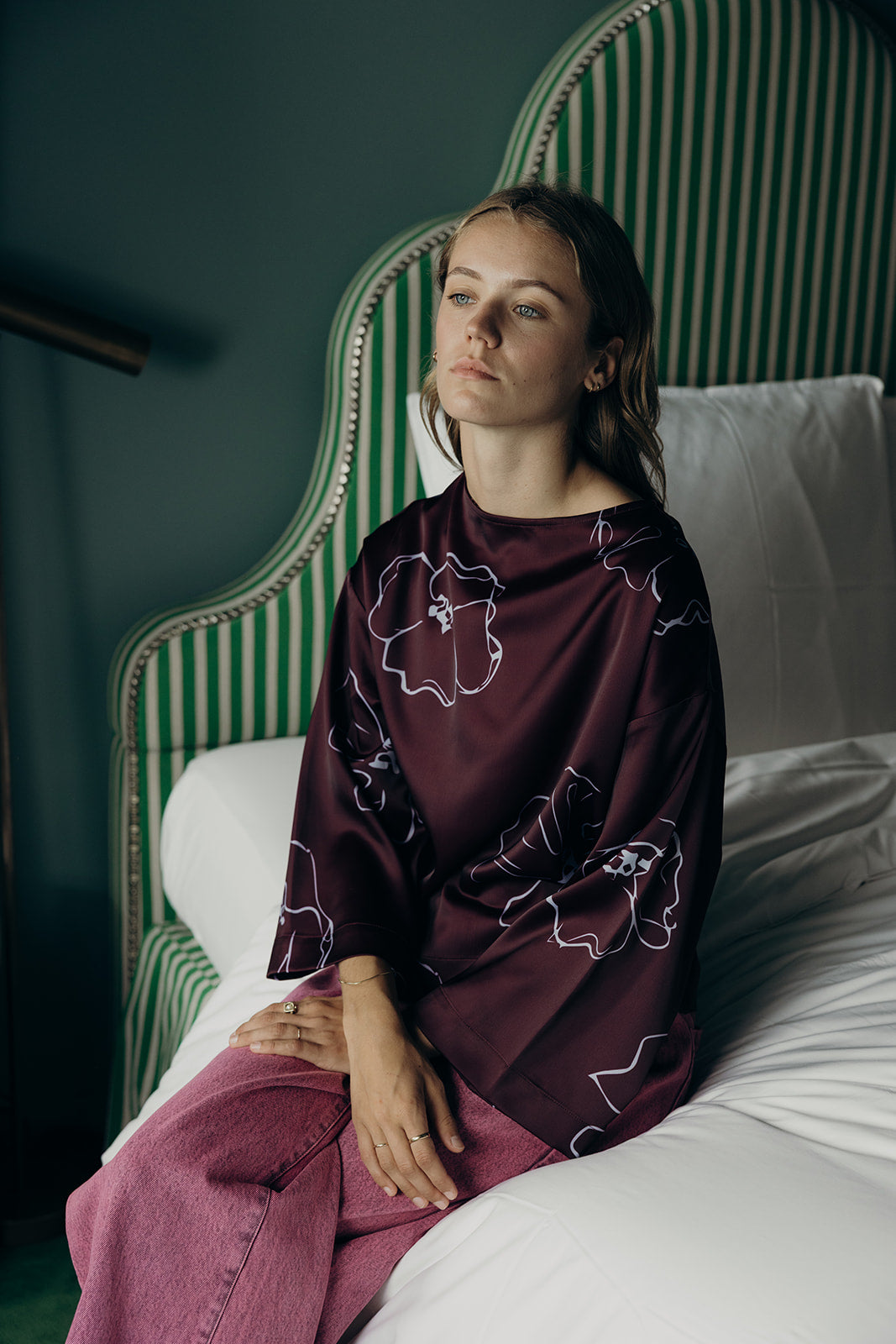 MARTINI BLOUSE BORDEAUX WITH LIGHT BLUE FLOWER