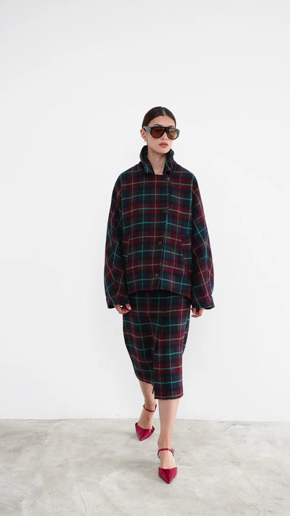 DREW SKIRT BURGUNDY BLUE CHECKS
