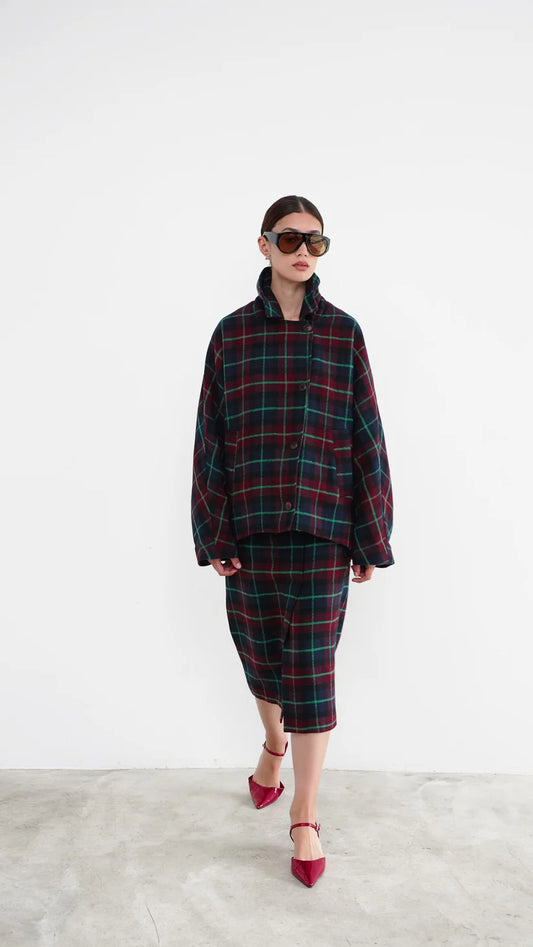 DREW SKIRT BURGUNDY BLUE CHECKS