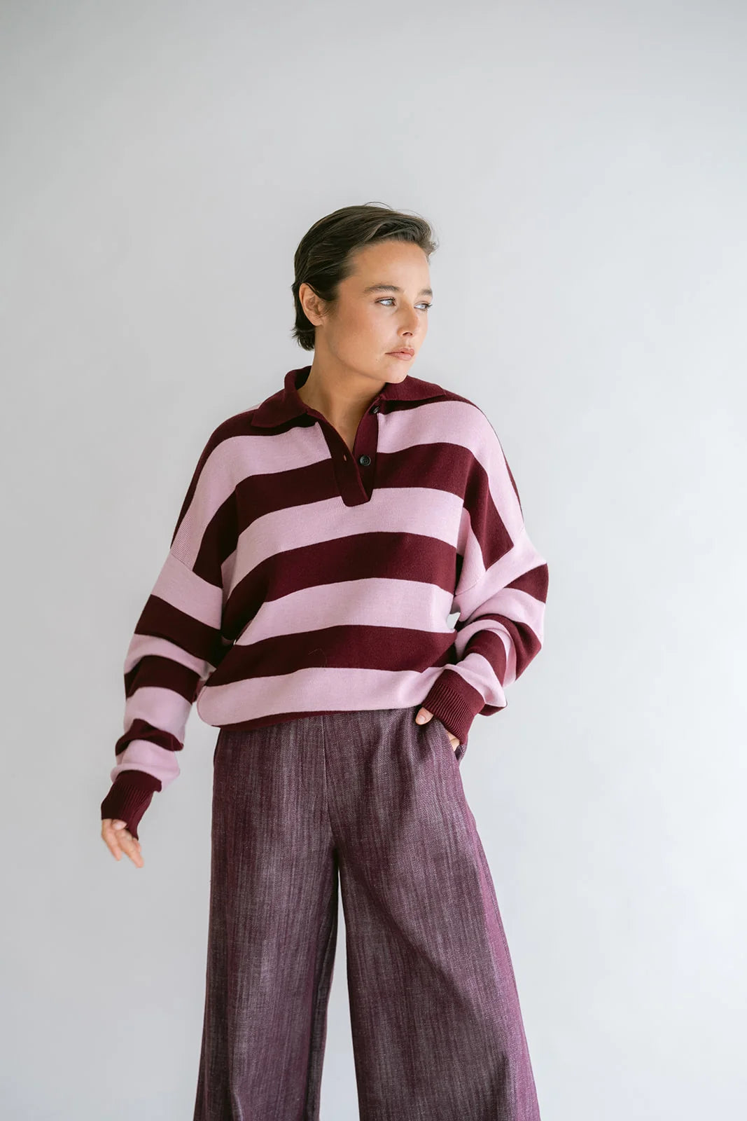LEONIE POLO STRIPE BORDEAUX