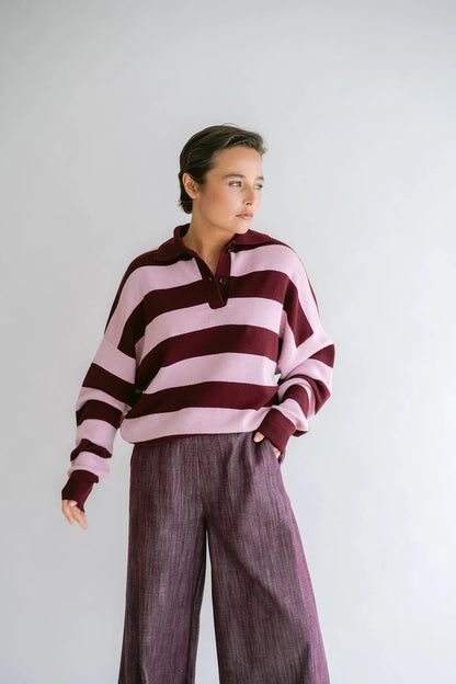 LEONIE POLO STRIPE BORDEAUX