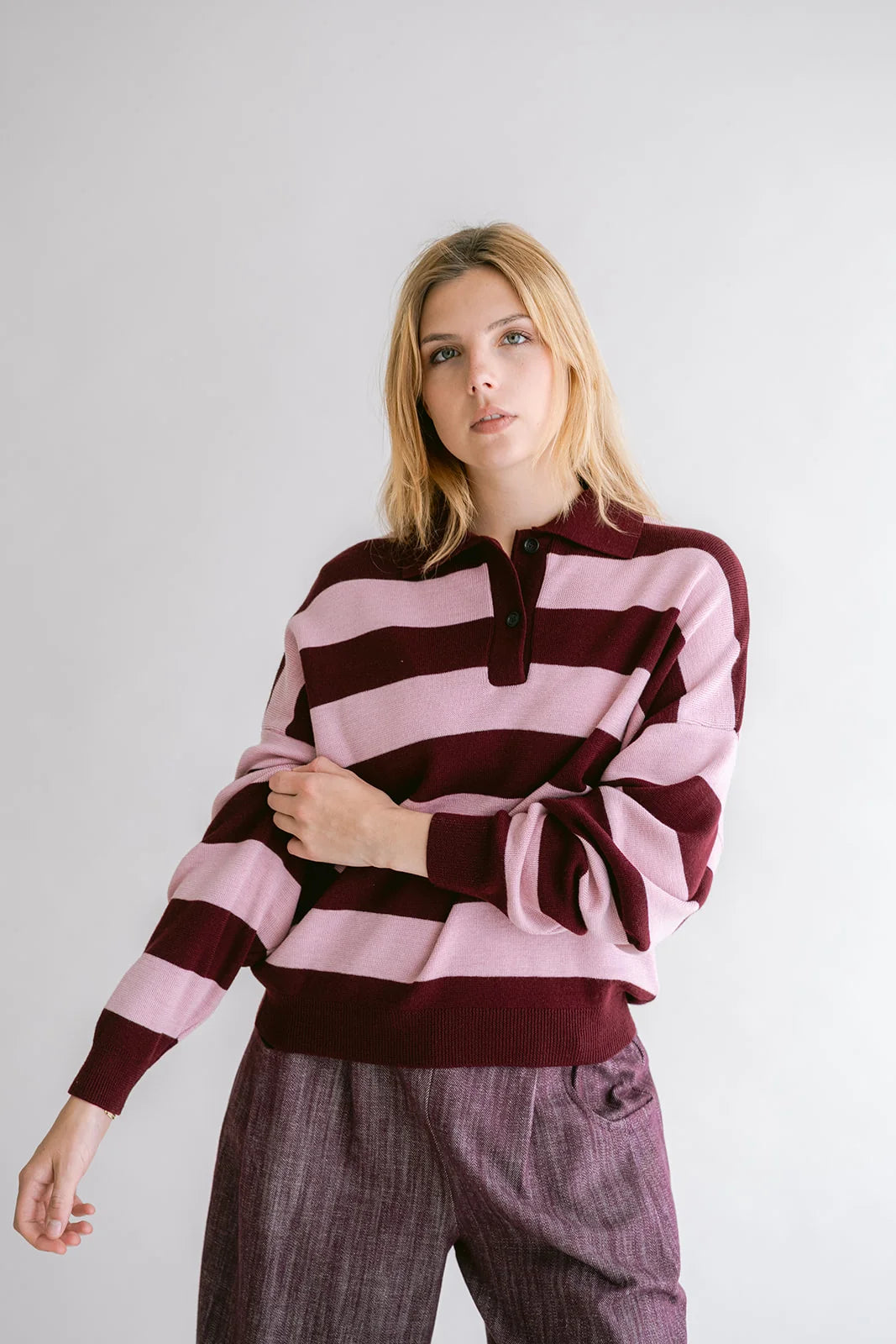 LEONIE POLO STRIPE BORDEAUX