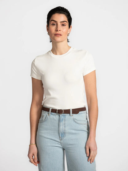 OLIVE FITTED T-SHIRT - WHITE
