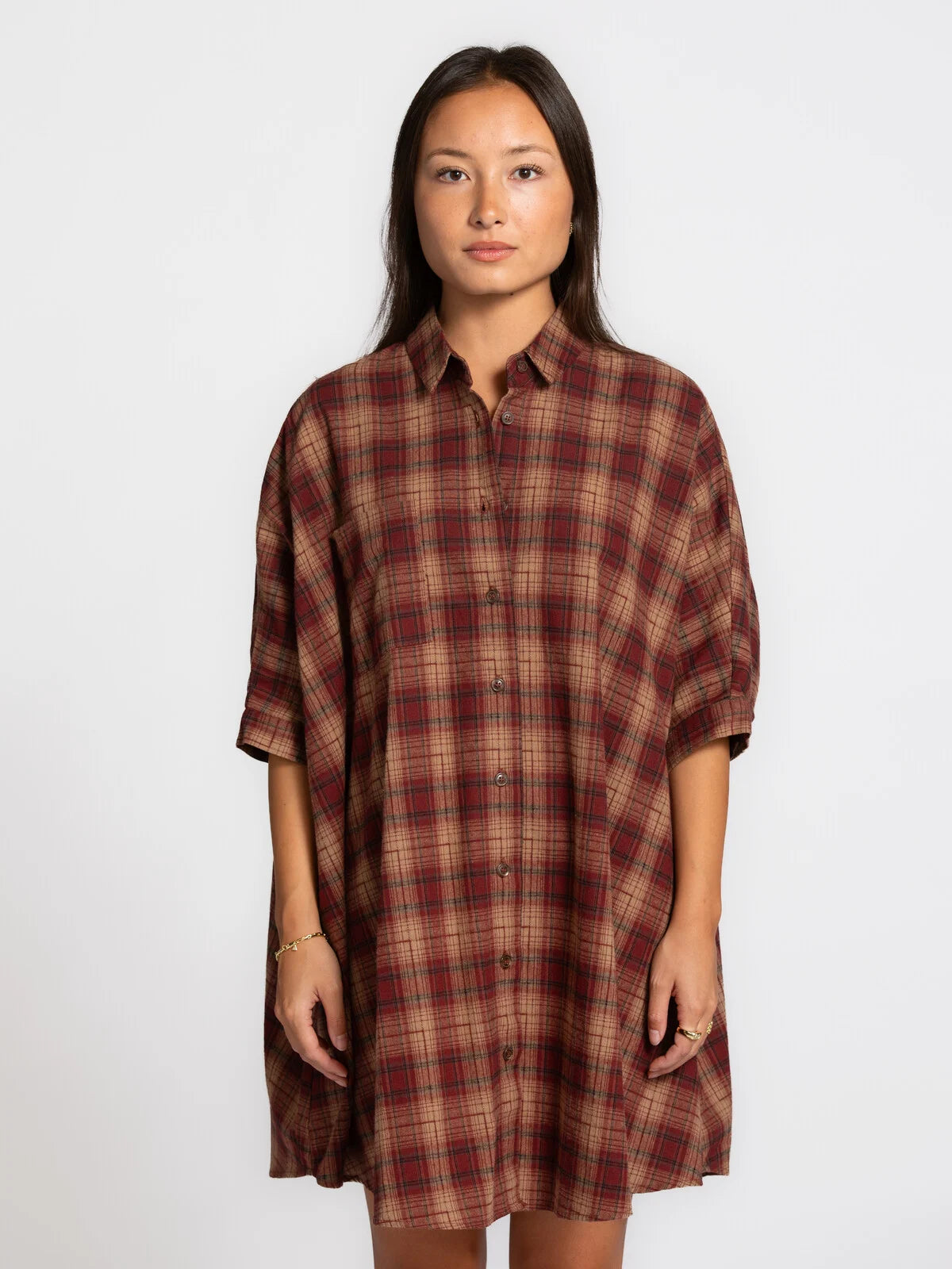 ROGERS FLANNEL JURK - BORDEAUX