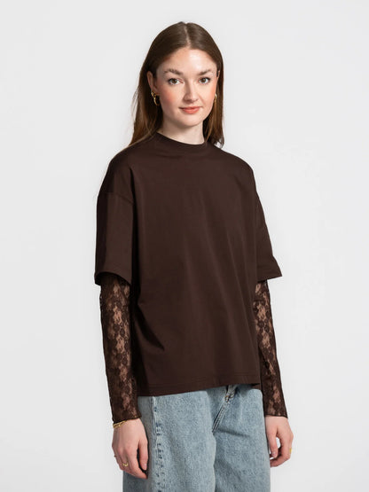 LEONARDO LACE LAYERED TEE BROWN