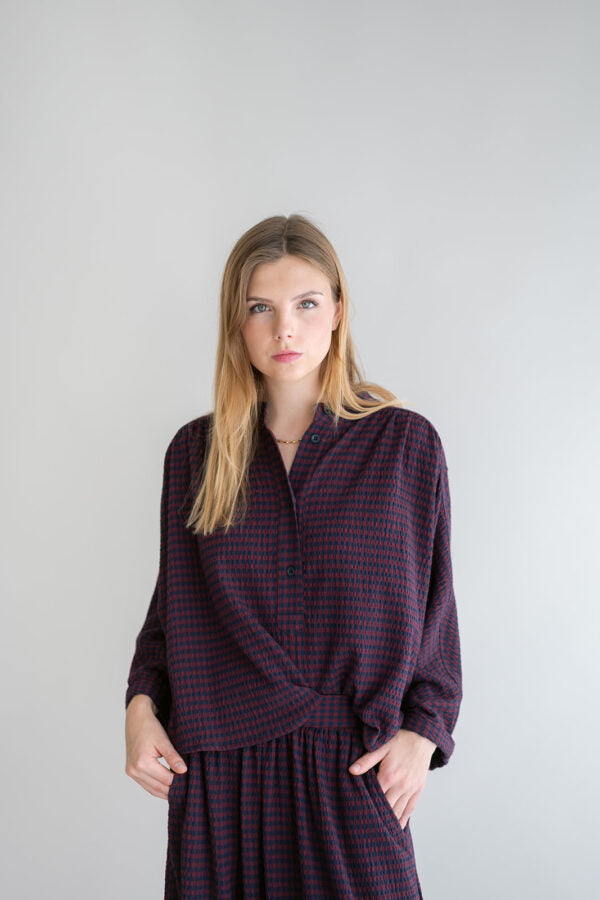 MAYA BLOUSE BORDEAUX CHECK