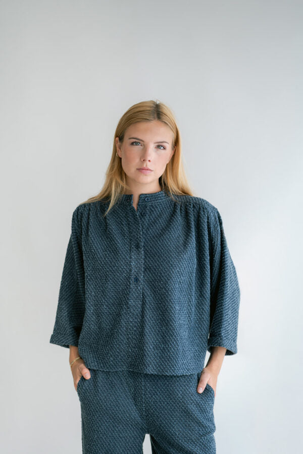 MAYA BLOUSE NAVY TWEED
