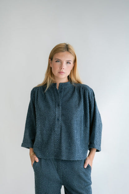 MAYA BLOUSE NAVY TWEED