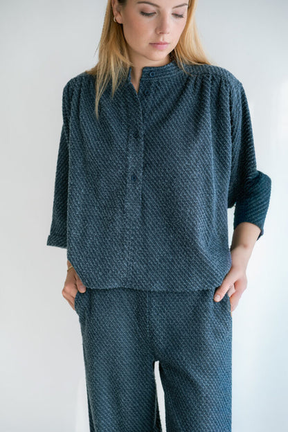 MAYA BLOUSE NAVY TWEED