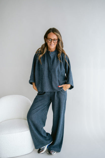 MAYA BLOUSE NAVY TWEED