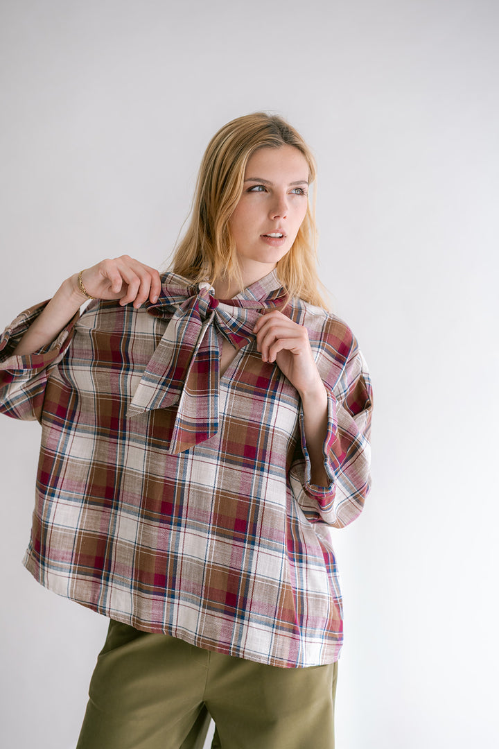 MOLLIE BLOUSE - SQUARE BORDEAUX