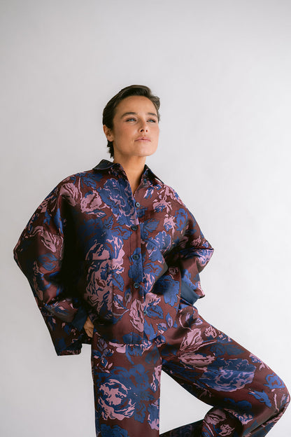 MON SHACKET BORDEAUX FLOWER