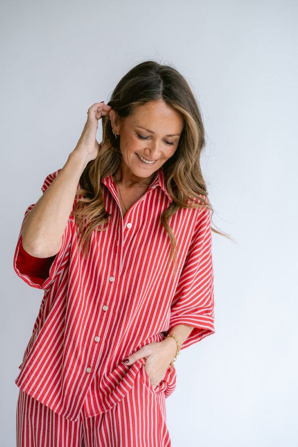 MORRIS BLOUSE RED STRIPE
